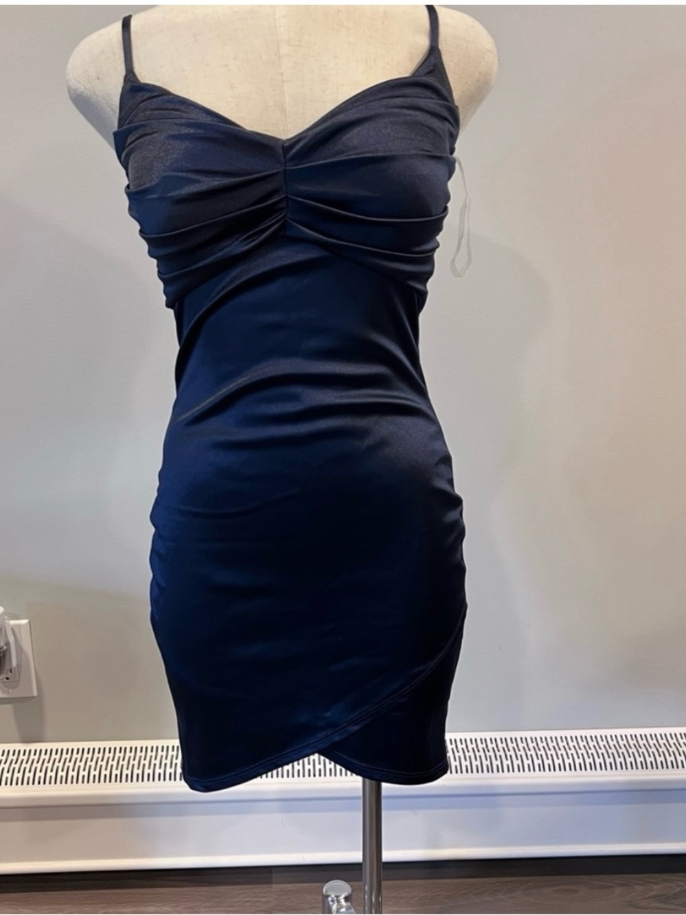 Windsor Navy Ruched Spaghetti Strap Mini Dress